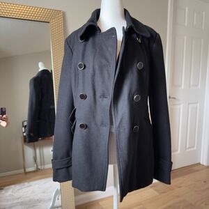 Express Womens Pea Coat Jacket Black Double Breasted Classic Overcoat‎ Outerwear